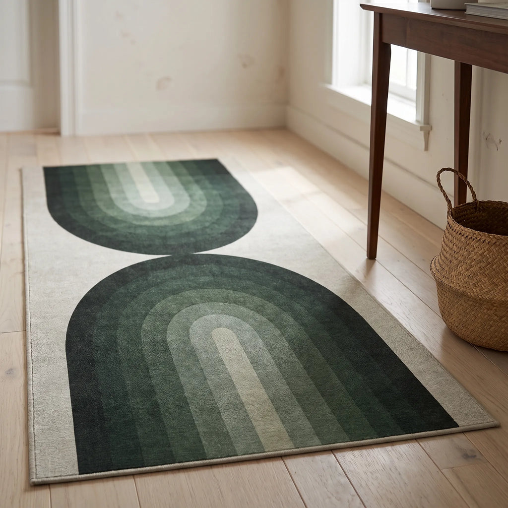 Absida Sage Rug in a hallway