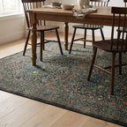 Blackthorn Forest Green Rug in a dining room