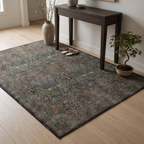 Blackthorn Forest Green Rug in an entryway