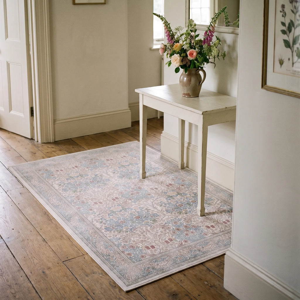 Blackthorn Ivory Rug in a hallway