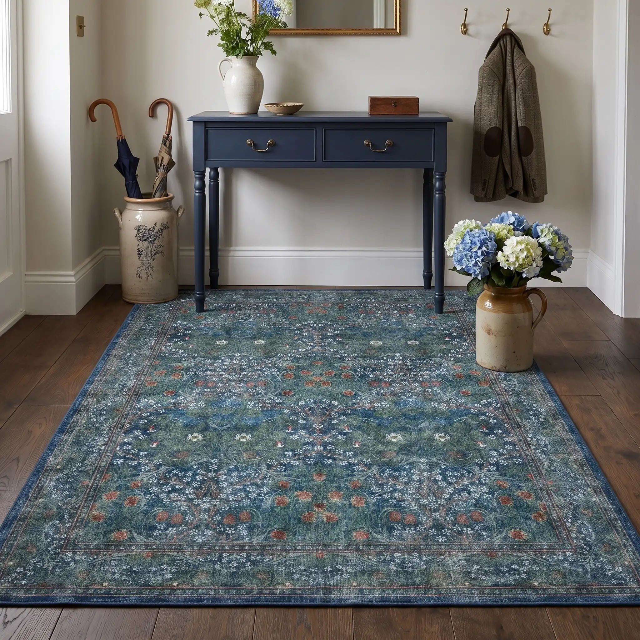 Blackthorn Navy Rug in an entryway