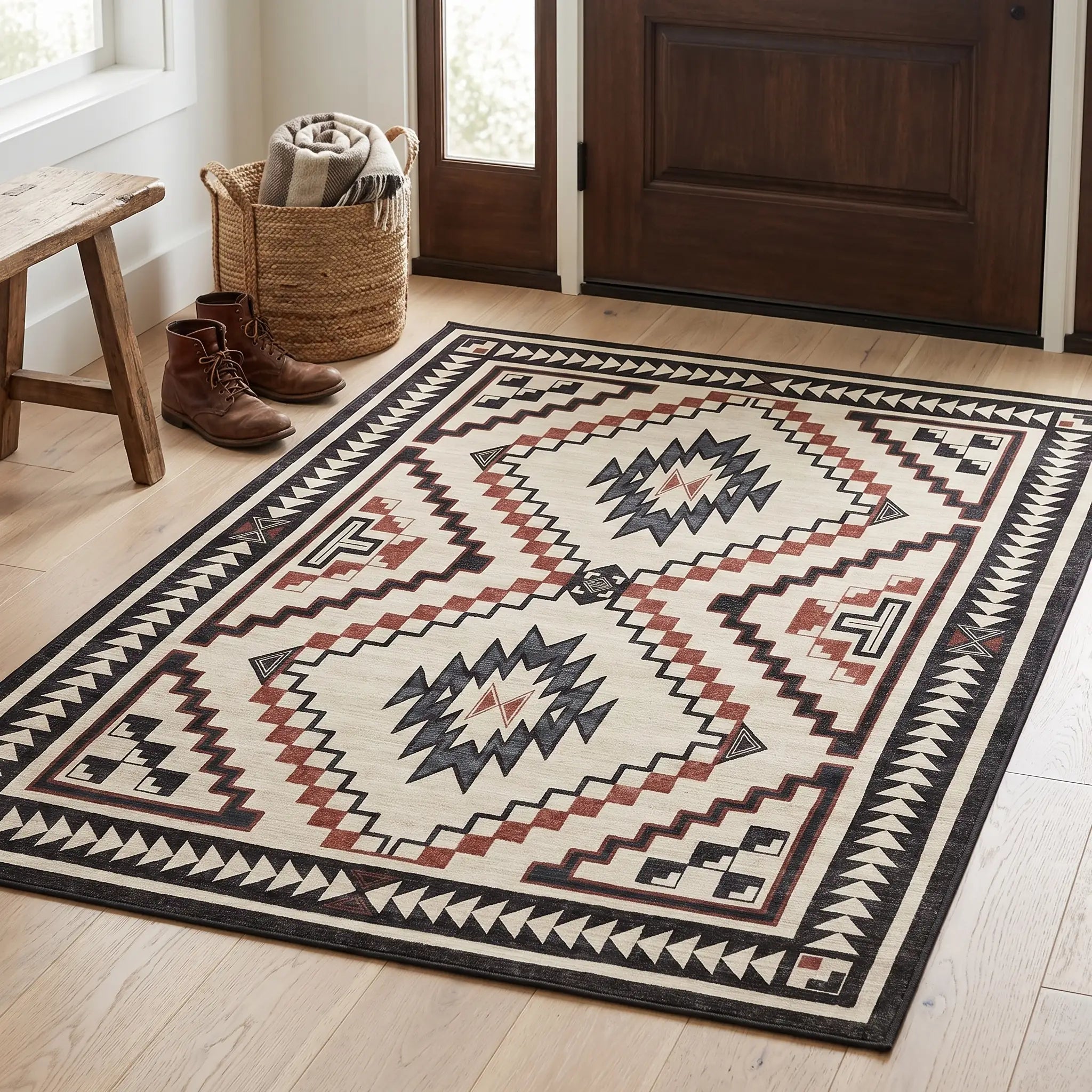 Desert Sumac Rug in a bedroom