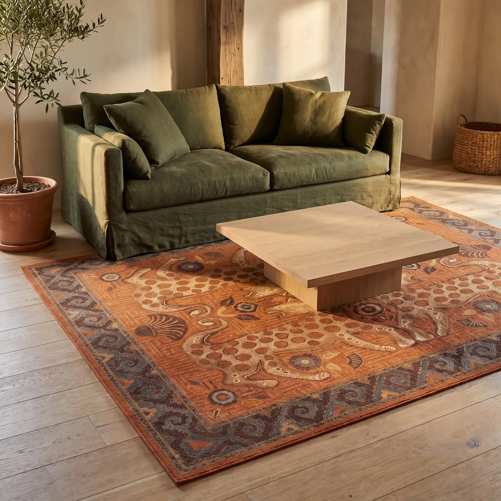 Eartha Terracotta Rug in a living room
