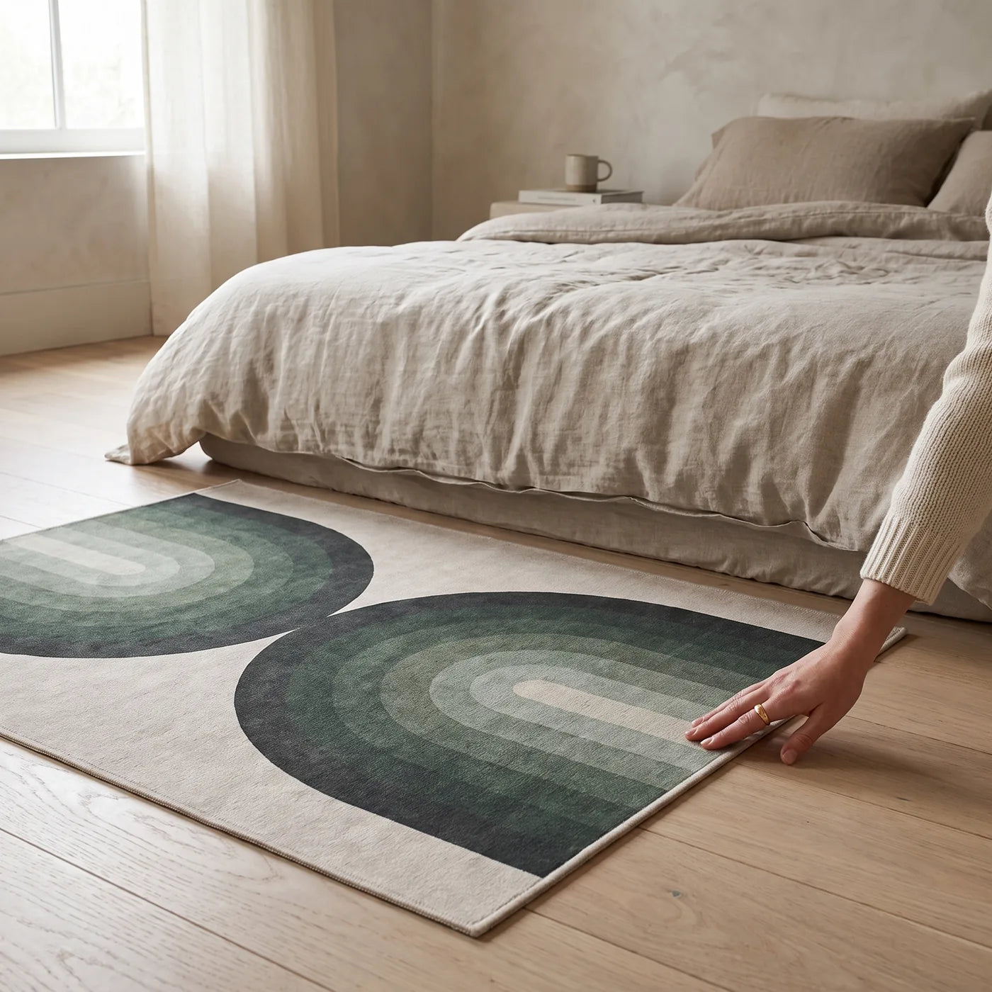 Absida Sage Arch Rug shown in a home