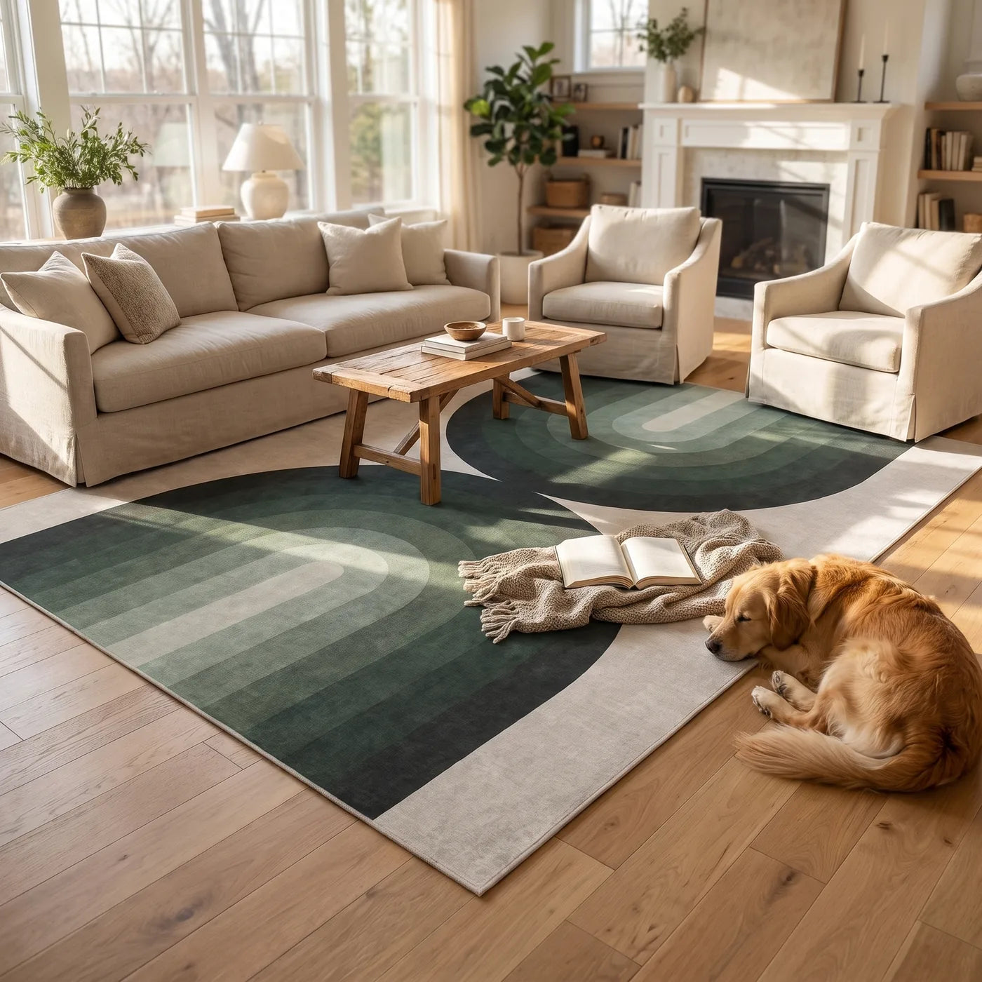 Absida Sage Arch Rug shown in a home