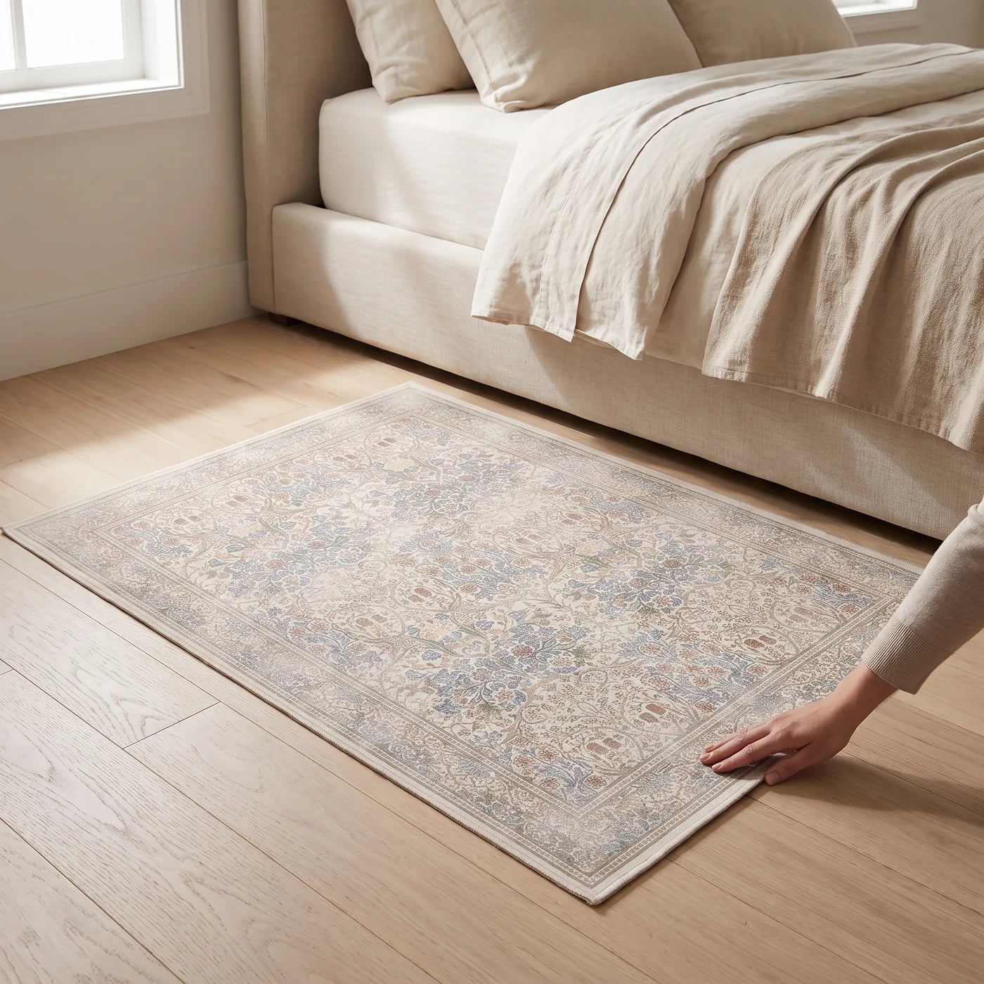 Blackthorn Ivory Floral Rug shown in a home