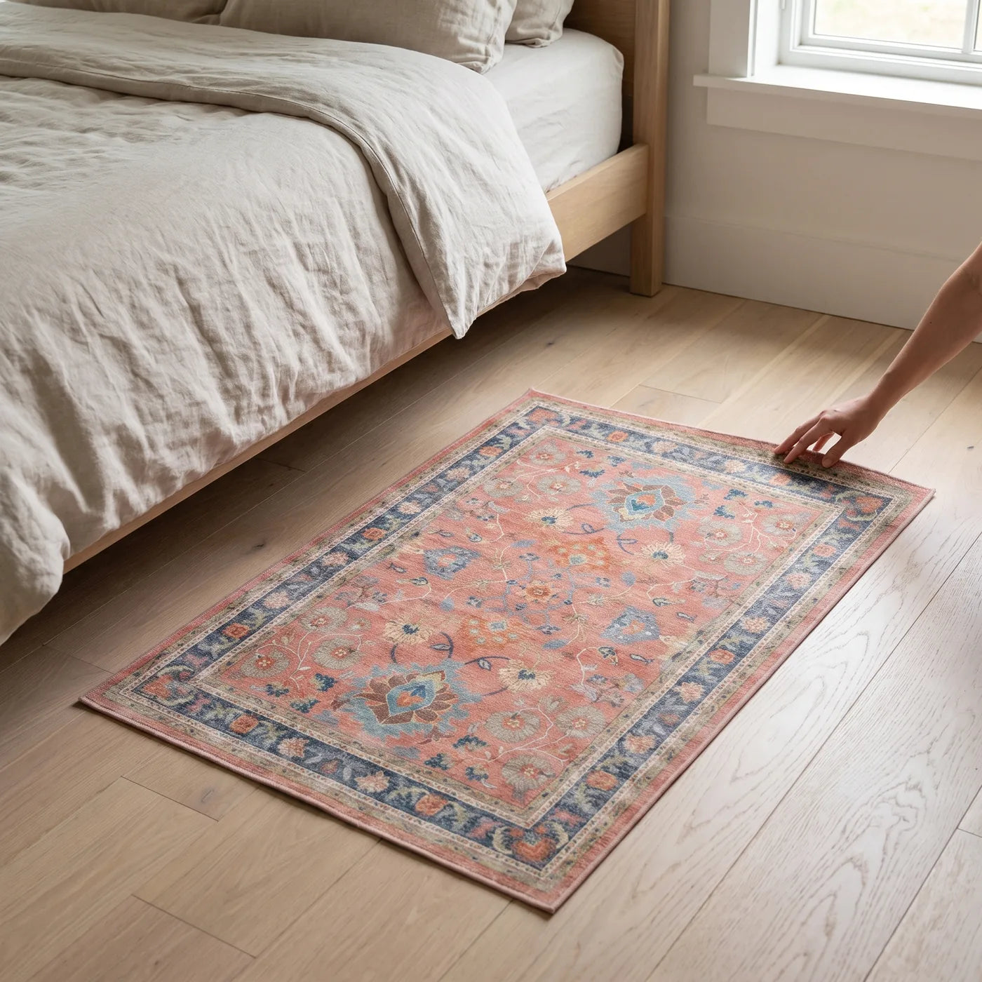 Calabria Coral Vintage Persian Rug shown in a home