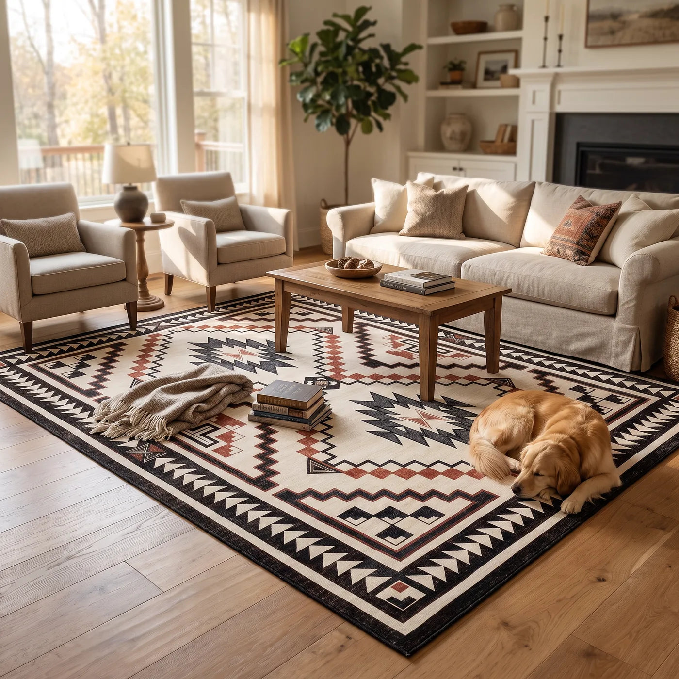 Desert Sumac Southwestern Rug shown in a home