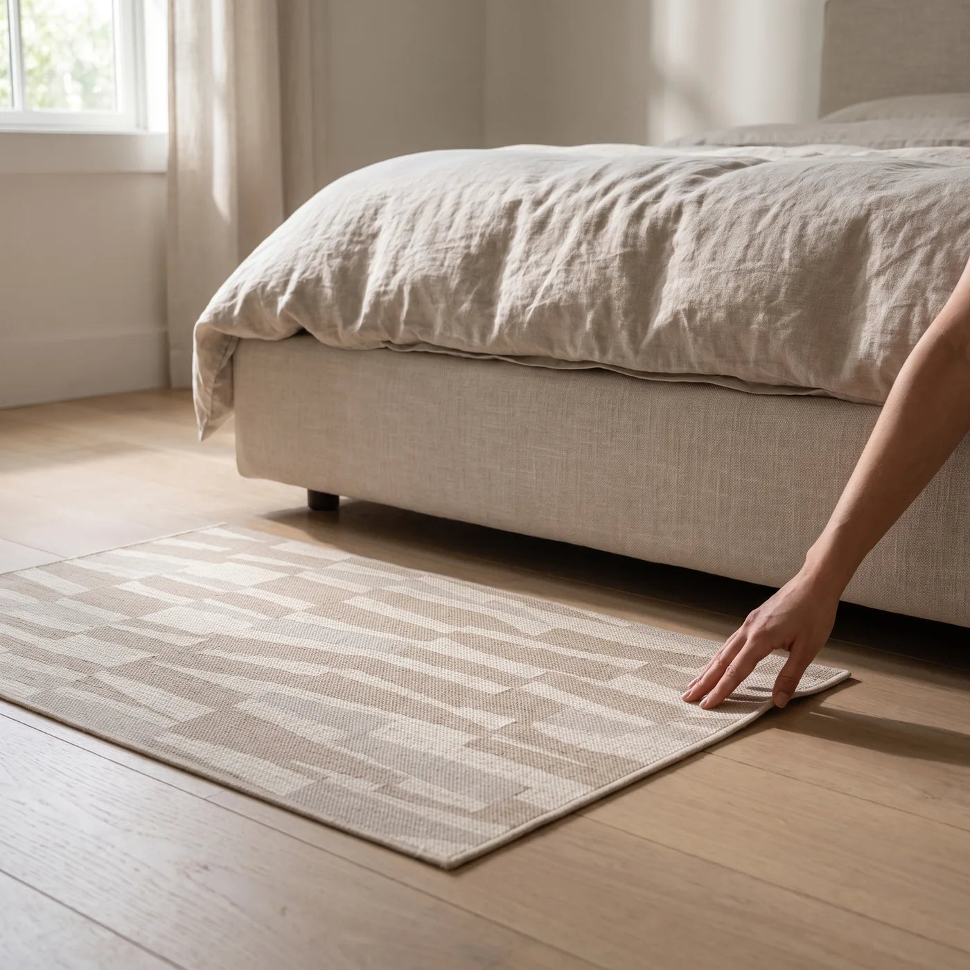 Enzo Beige & Ivory Striped Rug shown in a home