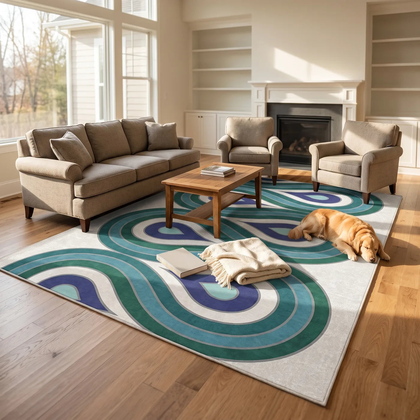 Milano Peacock Wave Rug shown in a home
