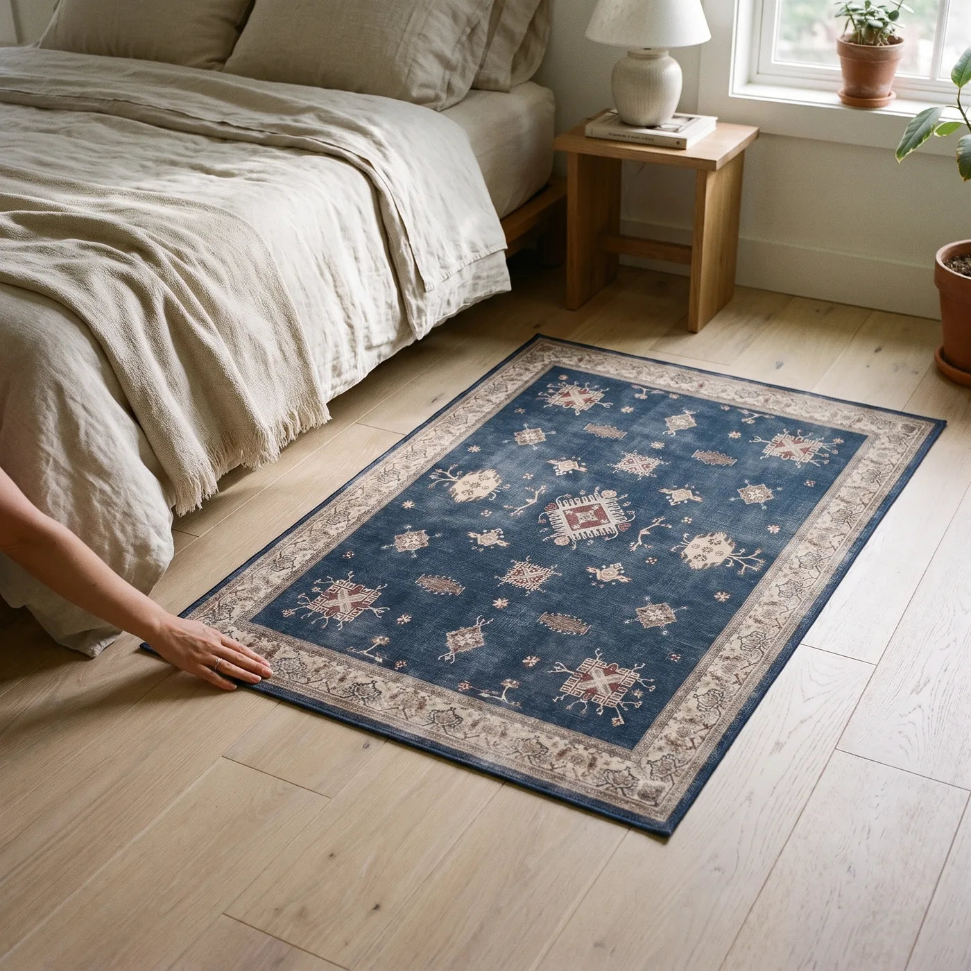 Verena Sapphire Blue Medallion Rug shown in a home