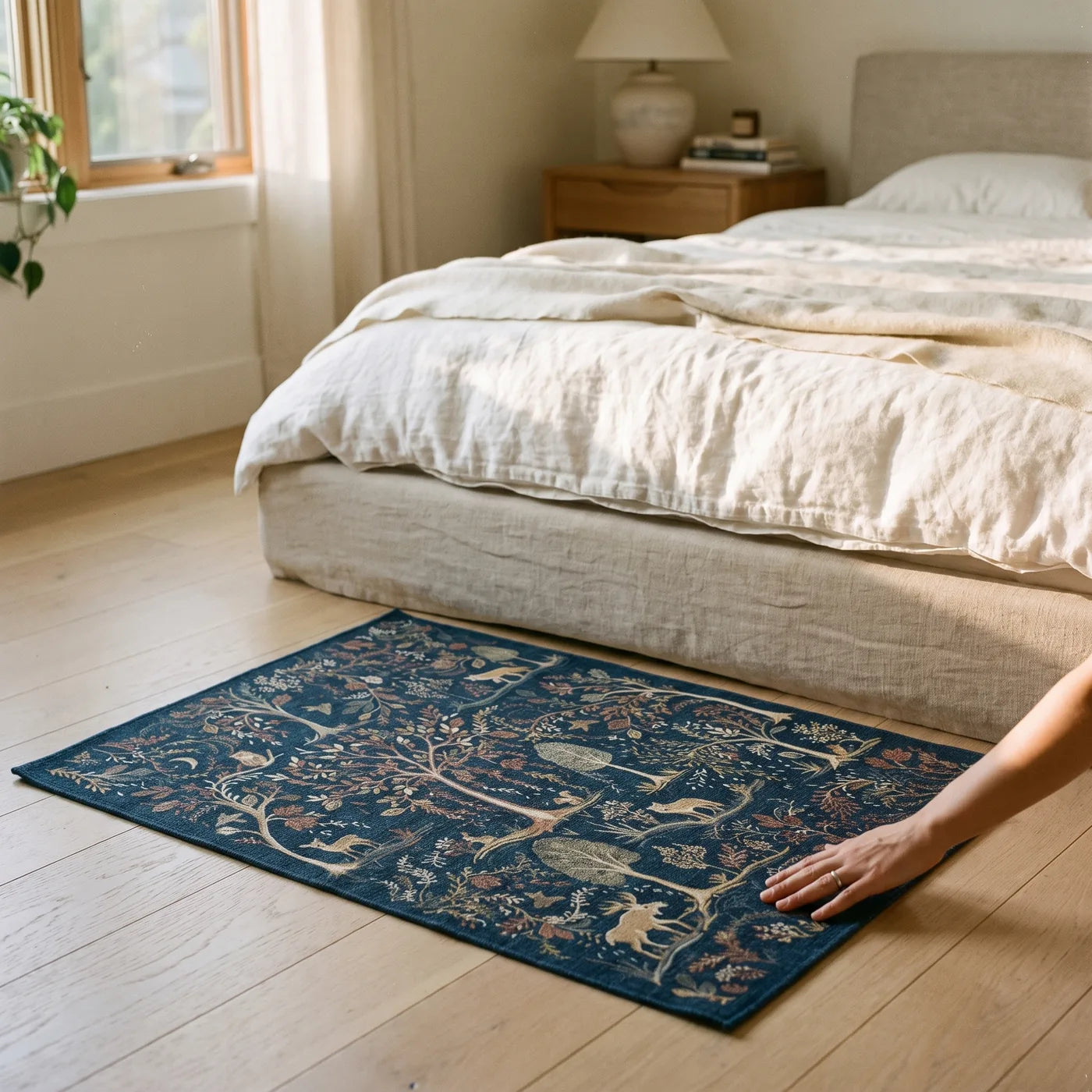 Wilder Blue Woodland Rug shown in a home