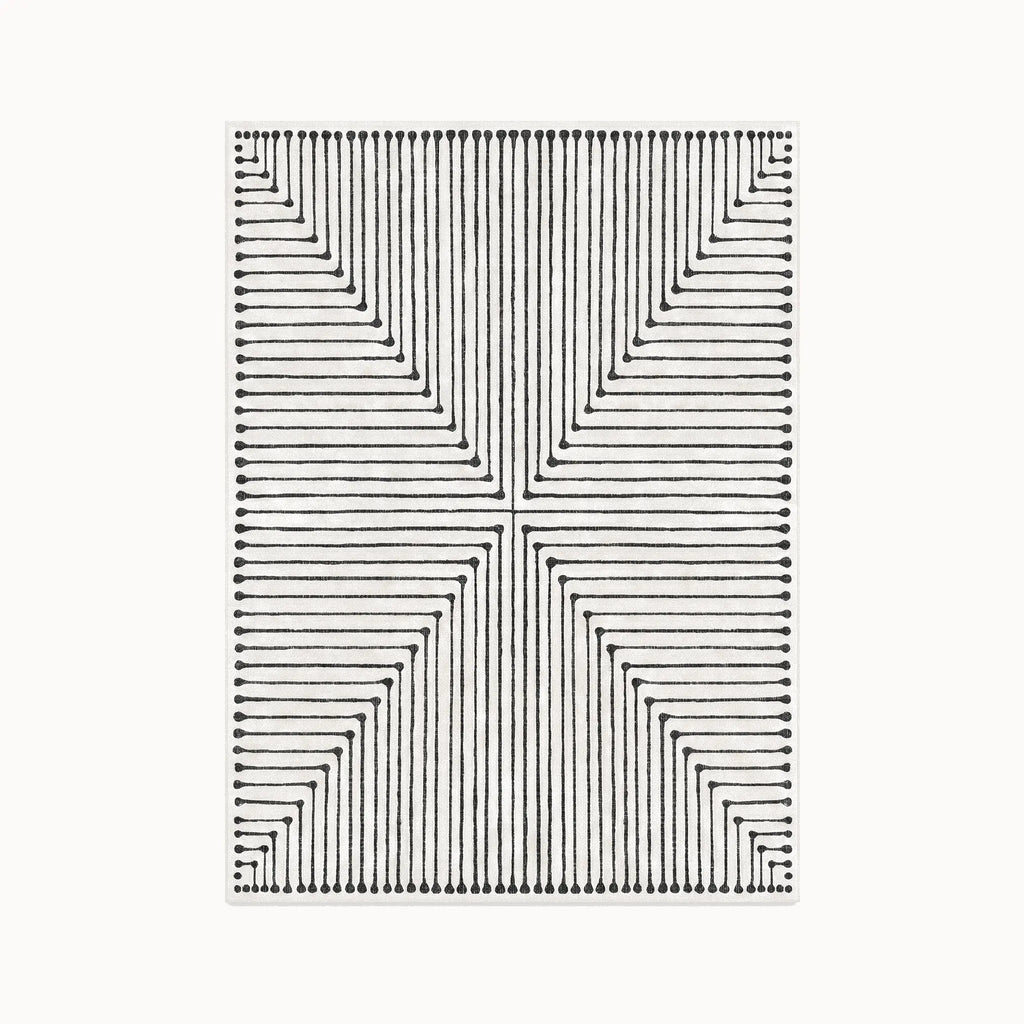 Inkdrop Black and Ivory Rug 5x7