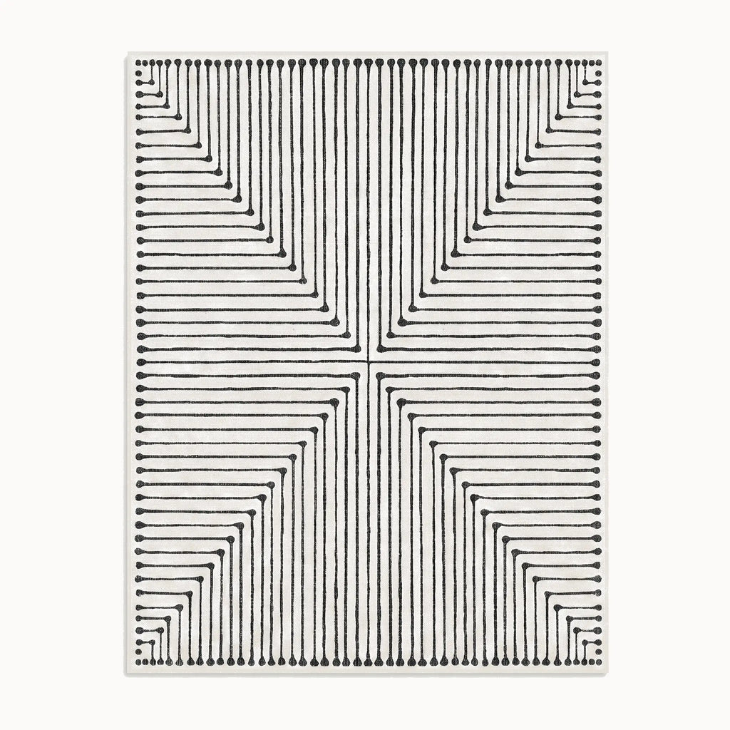 Inkdrop Black and Ivory Rug 8x10