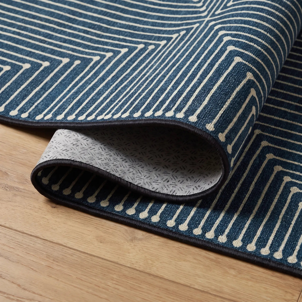 Inkdrop Lapis Blue Rug folded corner detail