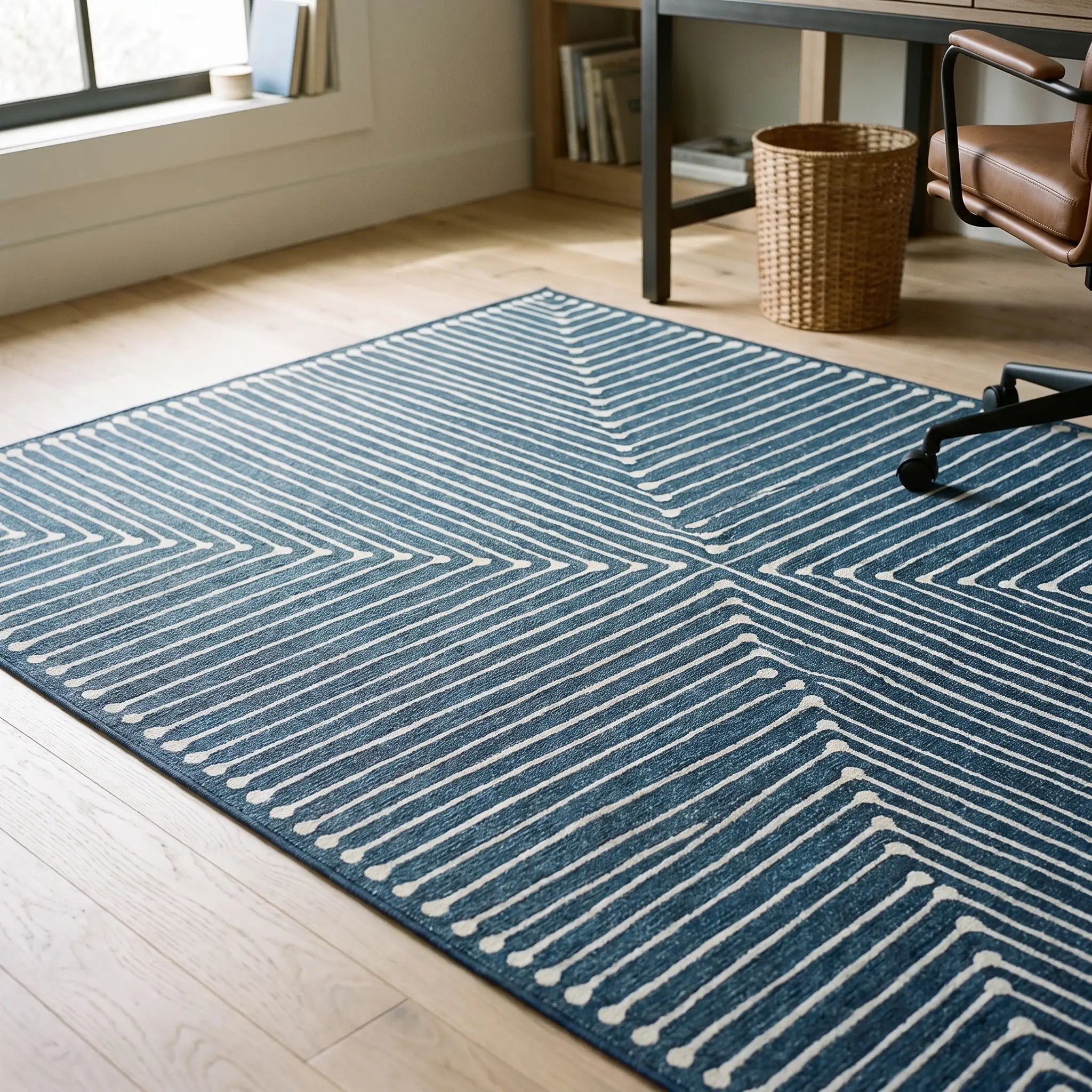 Inkdrop Lapis Blue Rug in a home office