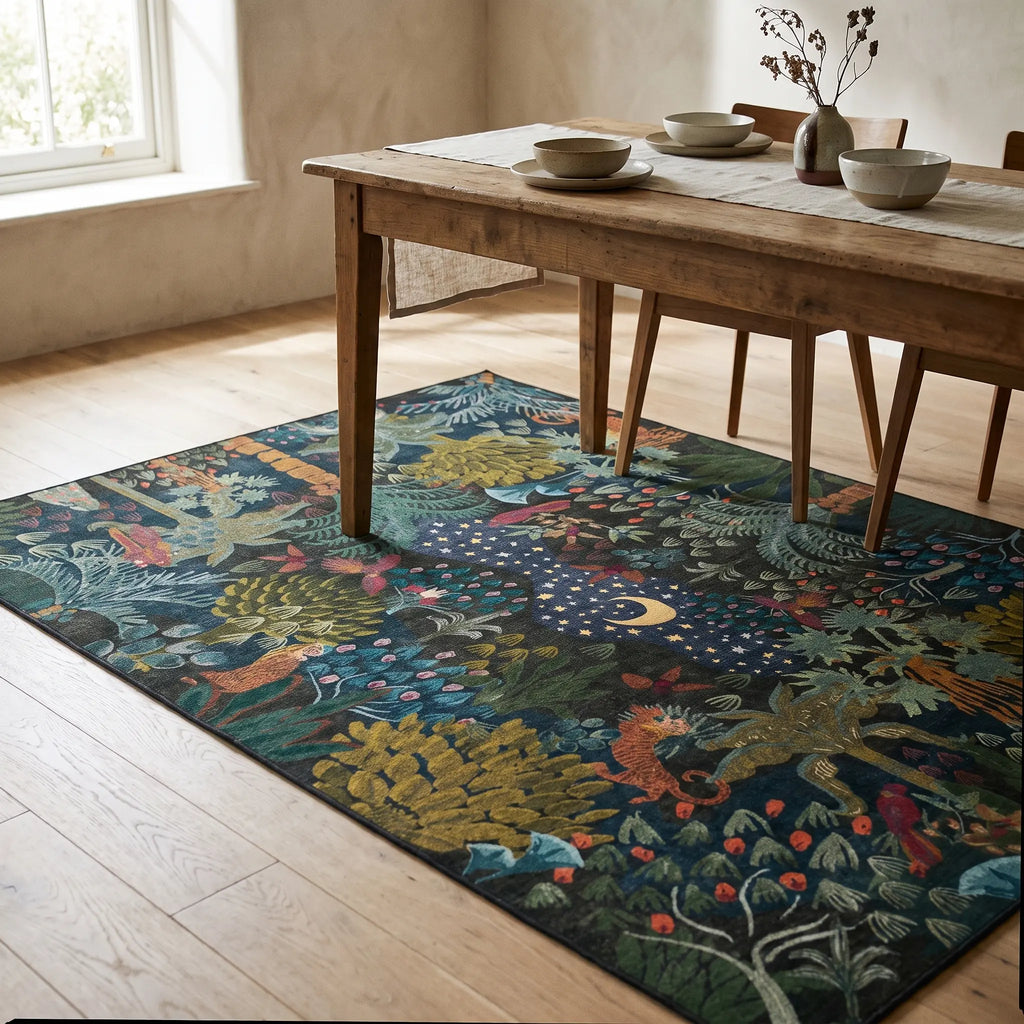 Josephine Midnight Rug in a dining room