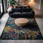 Josephine Midnight Jungle Rug in a living room