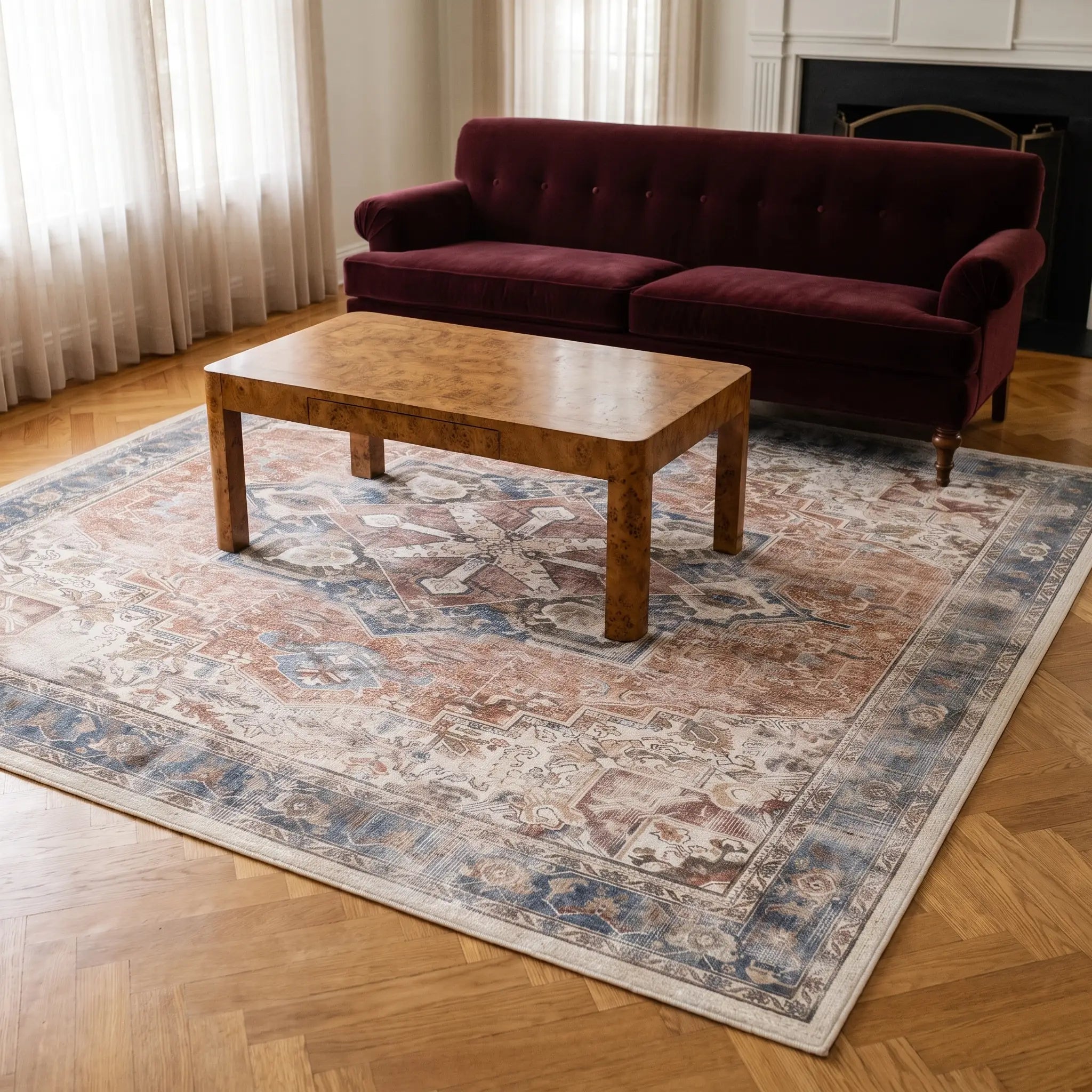 Kamran Coral Rug in a living room