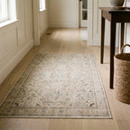 Kamran Ivory Opal Rug in a hallway