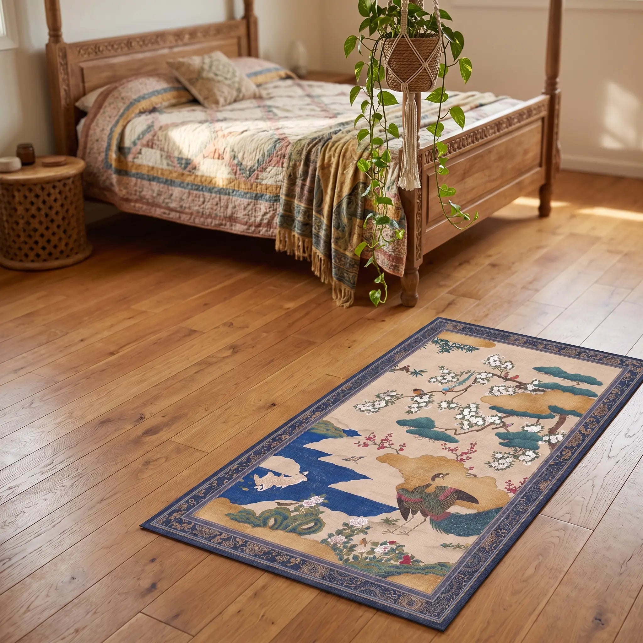 Kano Garden Multicolor Rug beside a bed