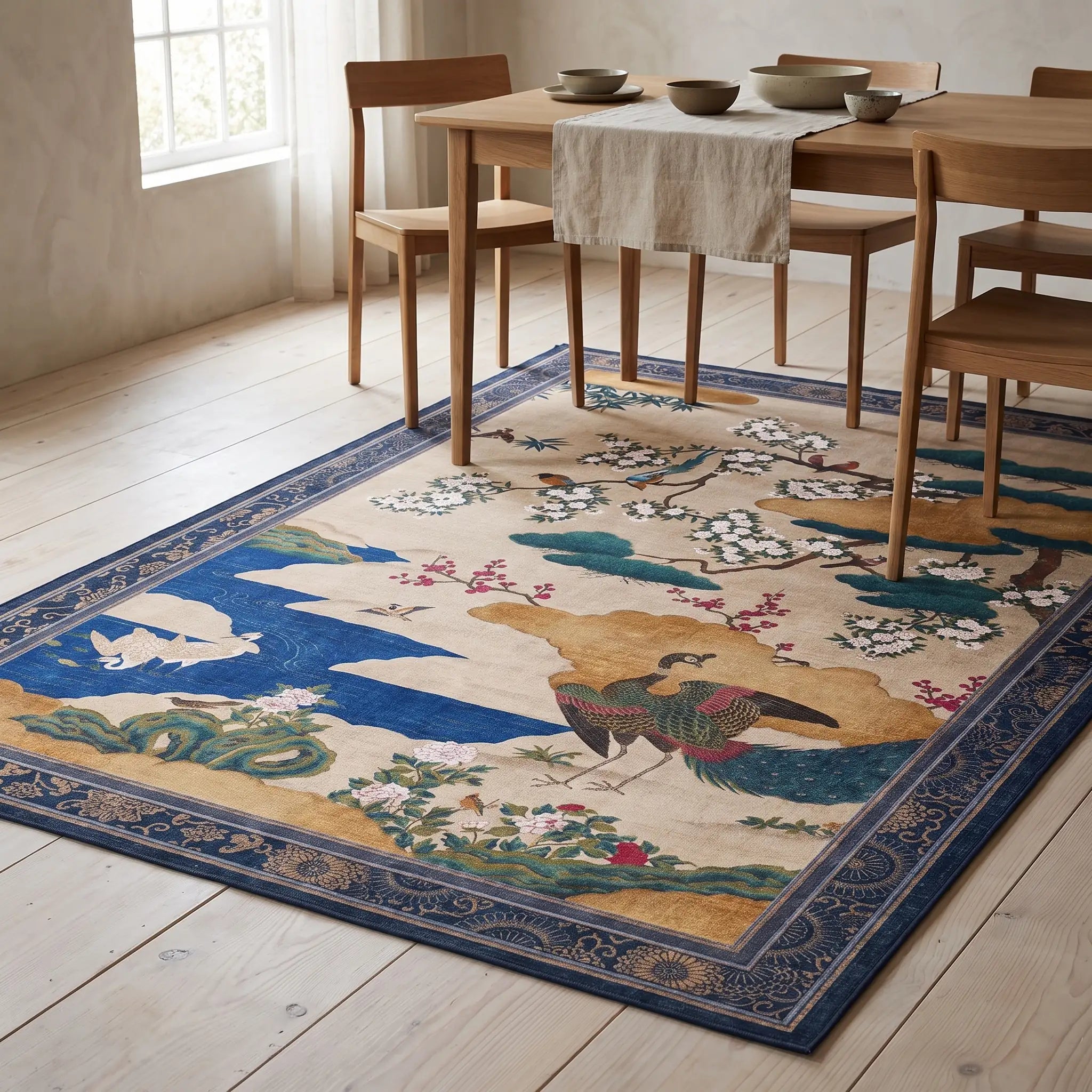 Kano Garden Multicolor Rug in a dining room