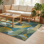 Kayla Teal Green Rug in a living room