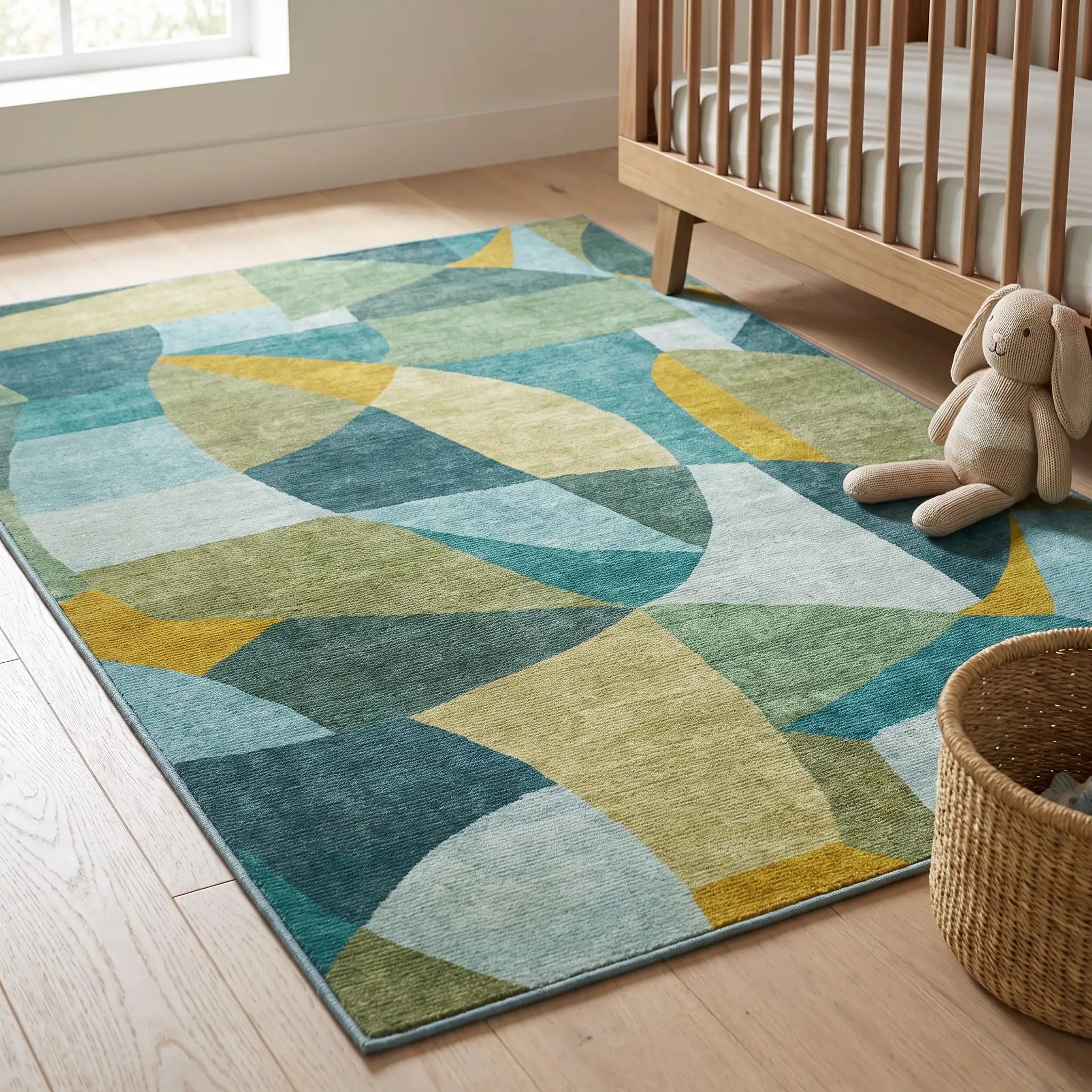 Kayla Teal Green Rug in a nursery