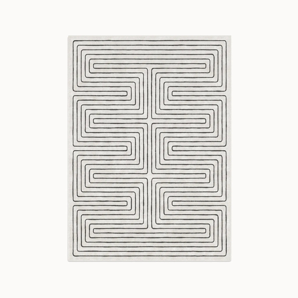 Labyrinth Black and Ivory Rug 5x7