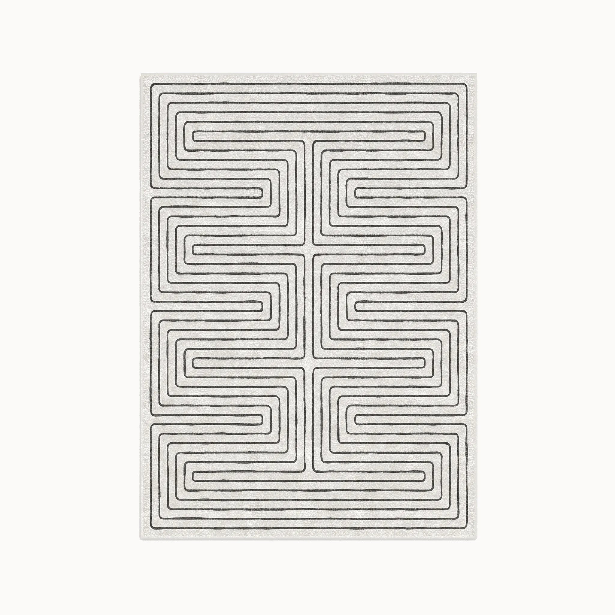 Labyrinth Black and Ivory Rug 5x7