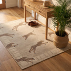 Leaping Cheetah Sand Rug in an entryway