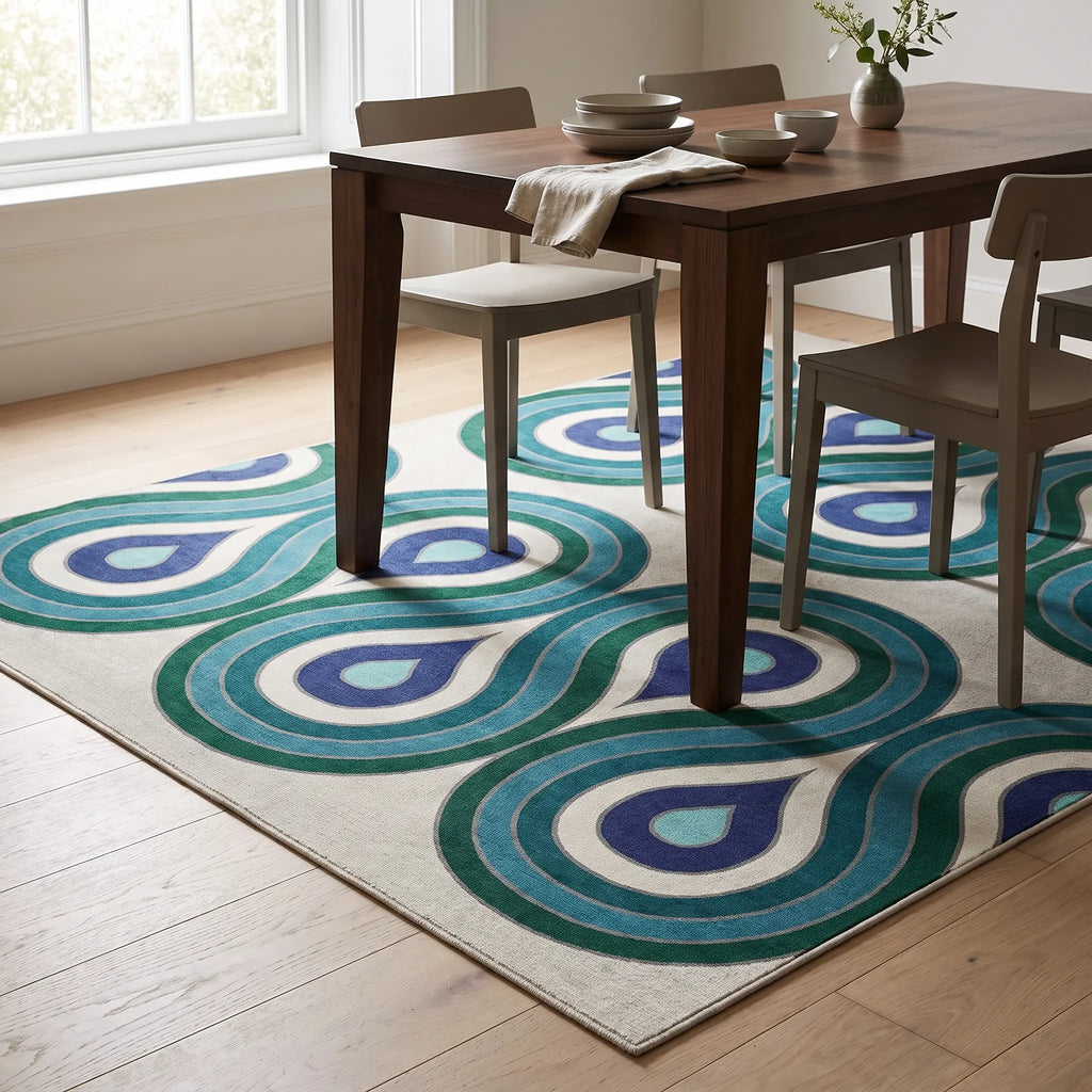 Milano Peacock Rug in a dining room
