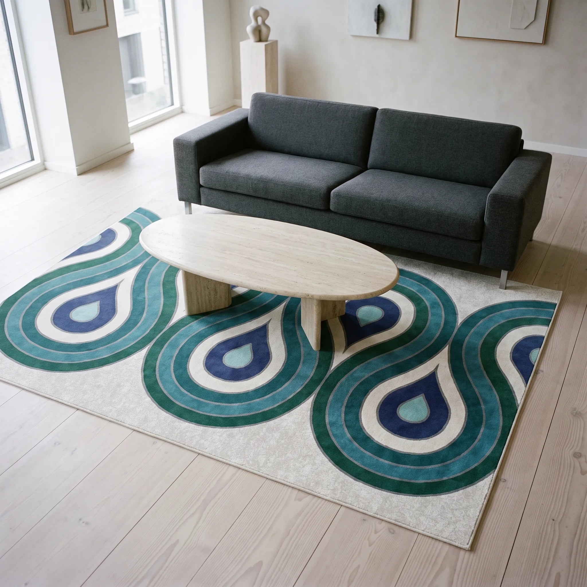 Milano Peacock Rug in a living room