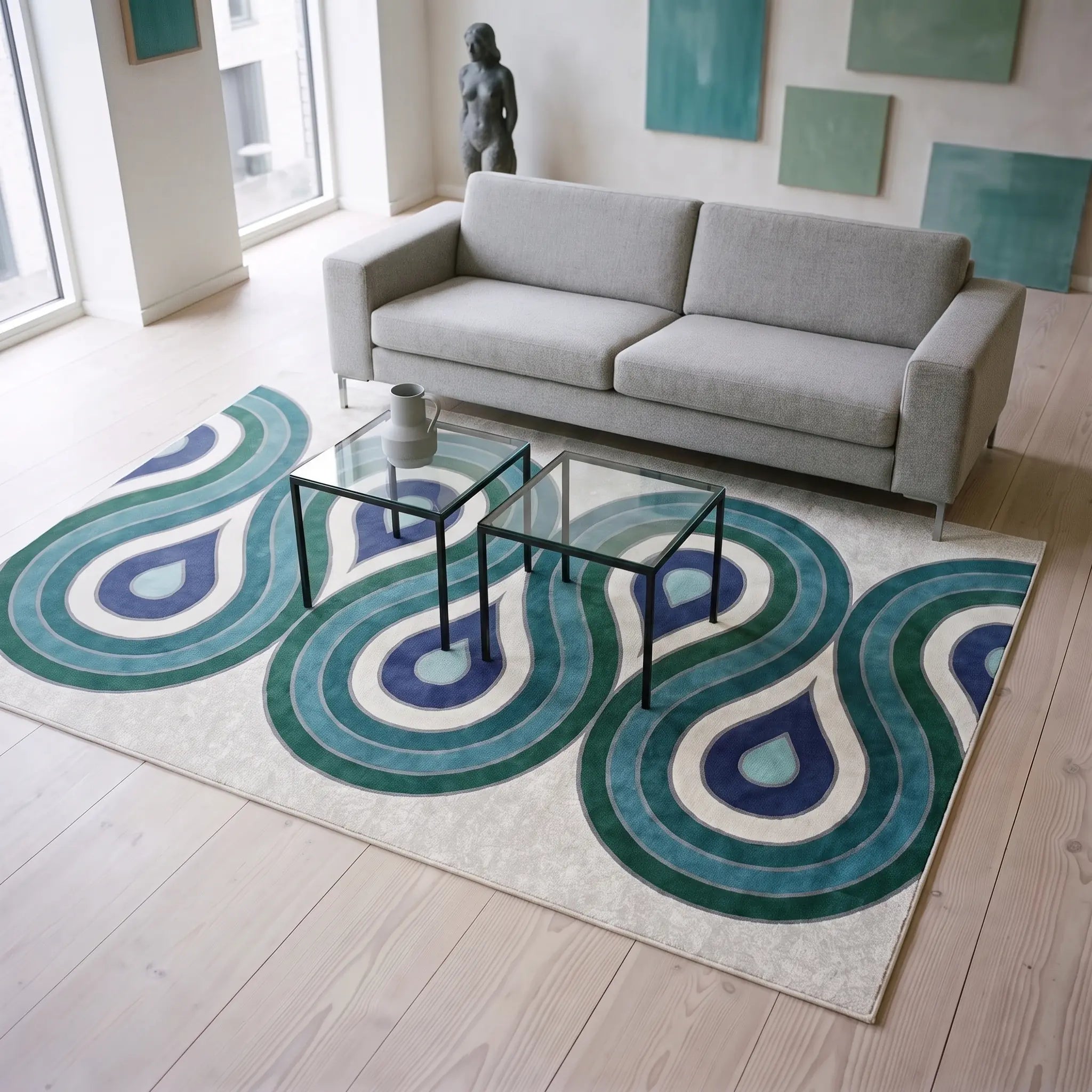 Milano Peacock Wave Rug in a living room