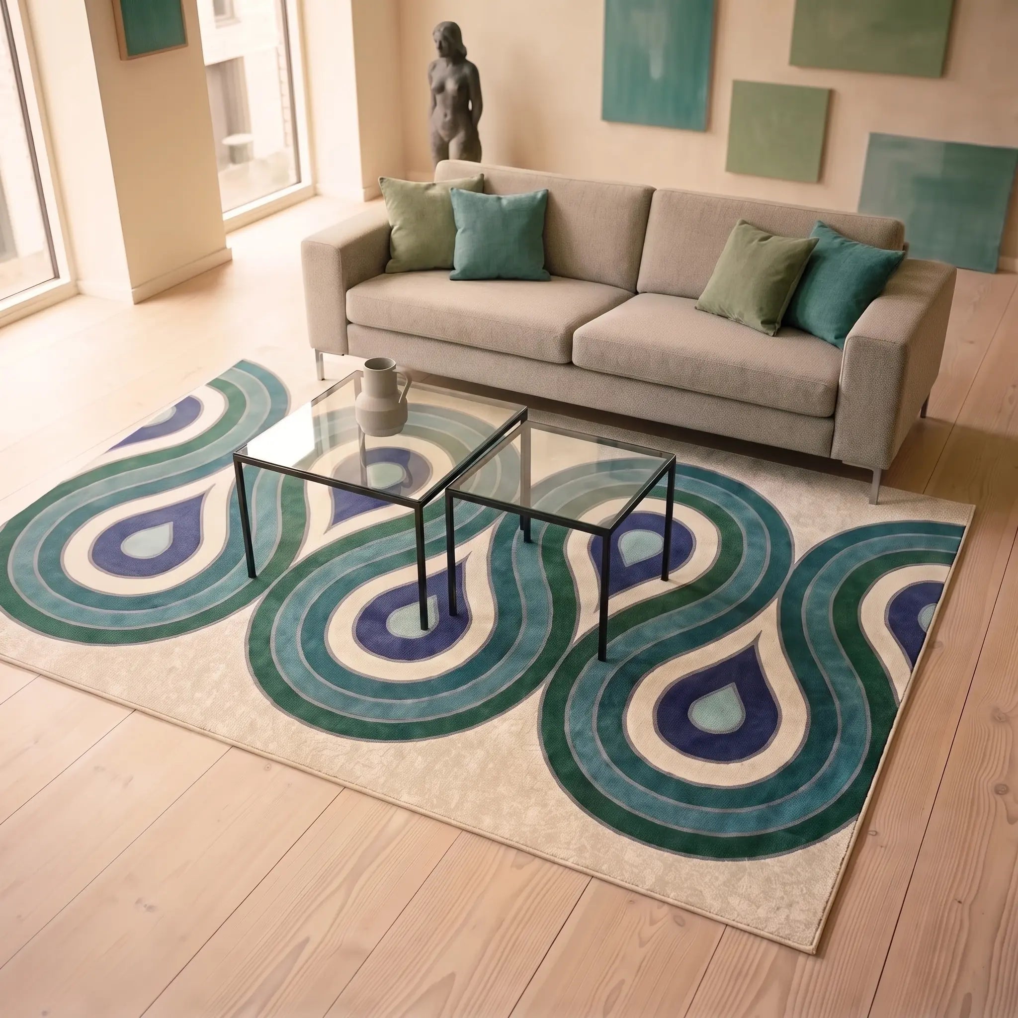 Milano Peacock Wave Rug in a living room