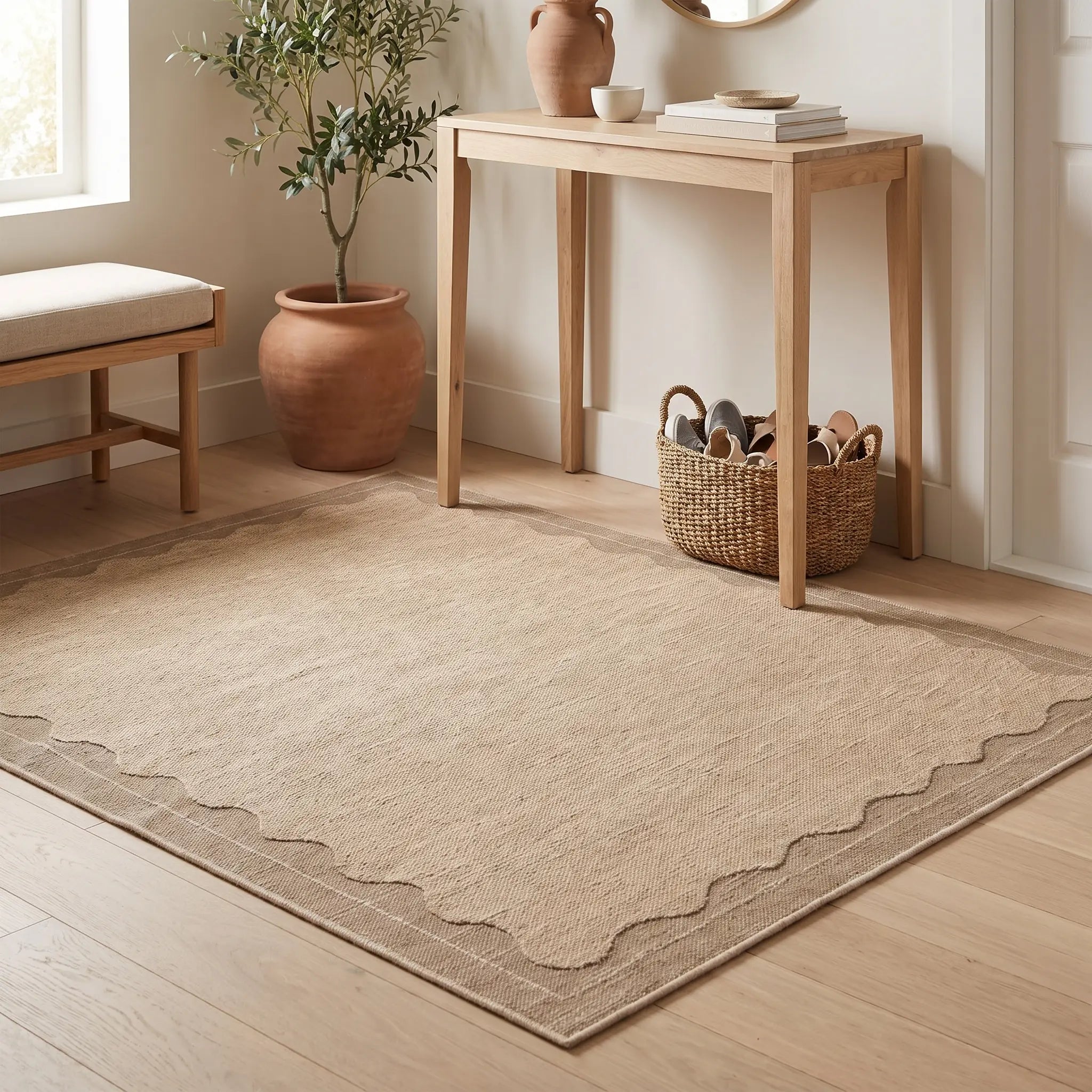 Orla Tan Rug in an entryway