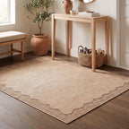 Orla Scalloped Tan Rug in an entryway