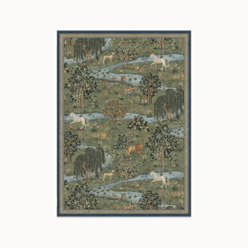 Owl and Willow Green Rug 5x7