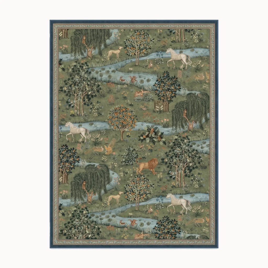 Owl and Willow Green Rug 8x10