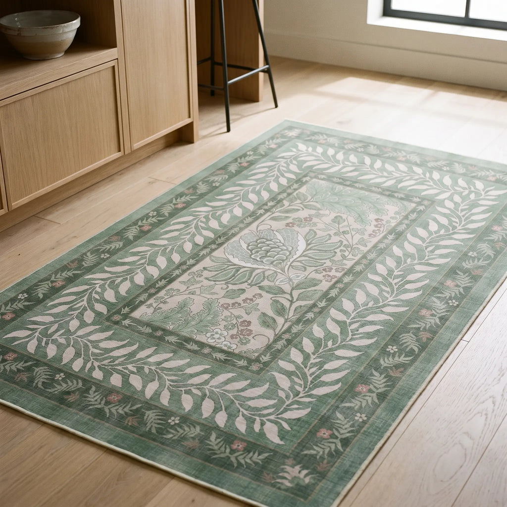 Provence Sage Rug in a kitchen