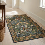 Strawberry Thief Indigo Rug in a hallway