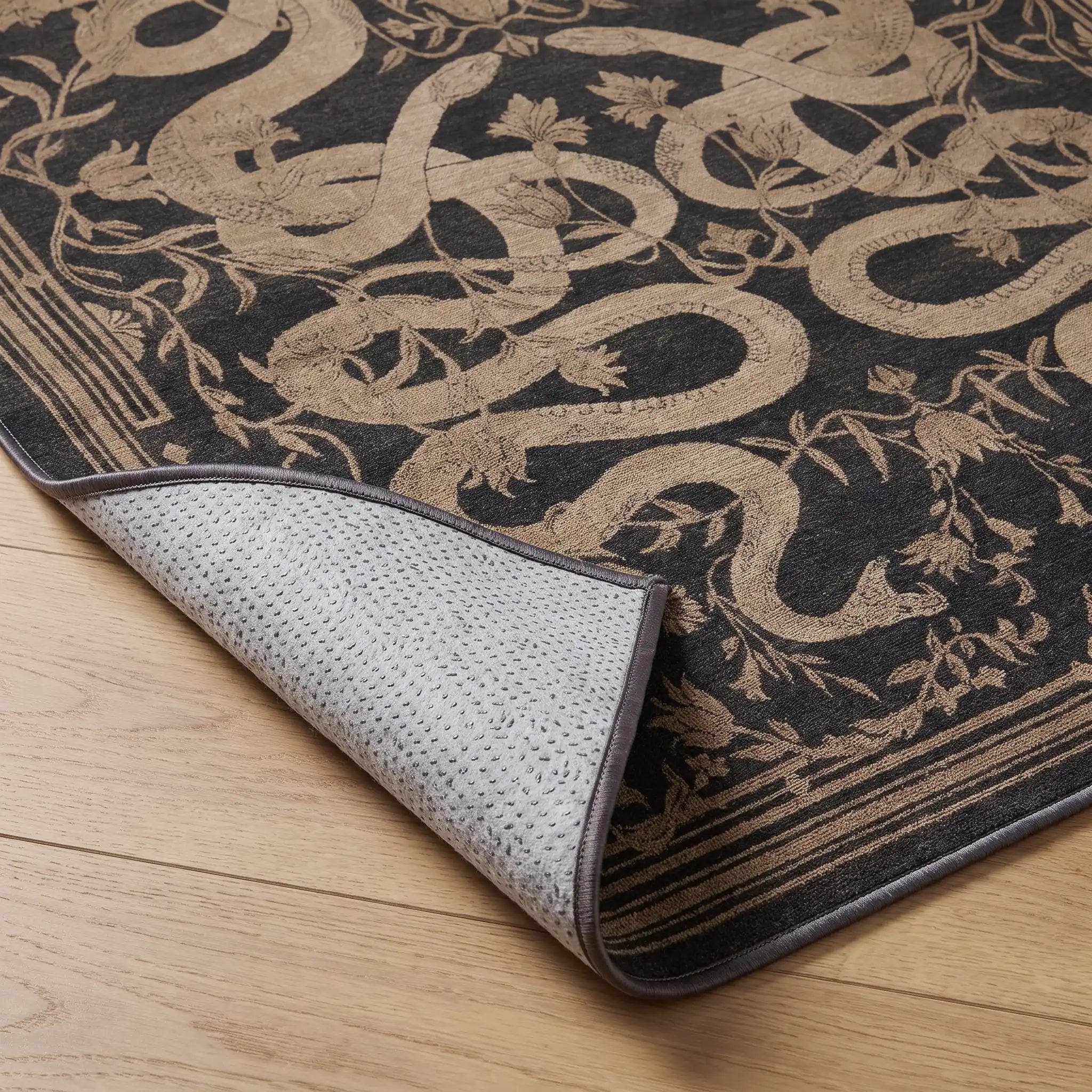 Sumaya Soft Black Rug folded corner detail