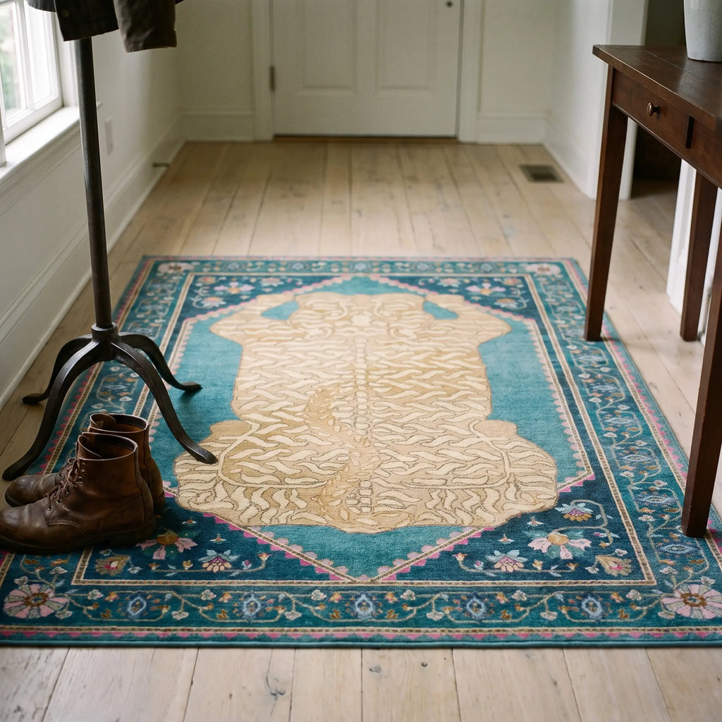 Tigris Blue Rug in an entryway