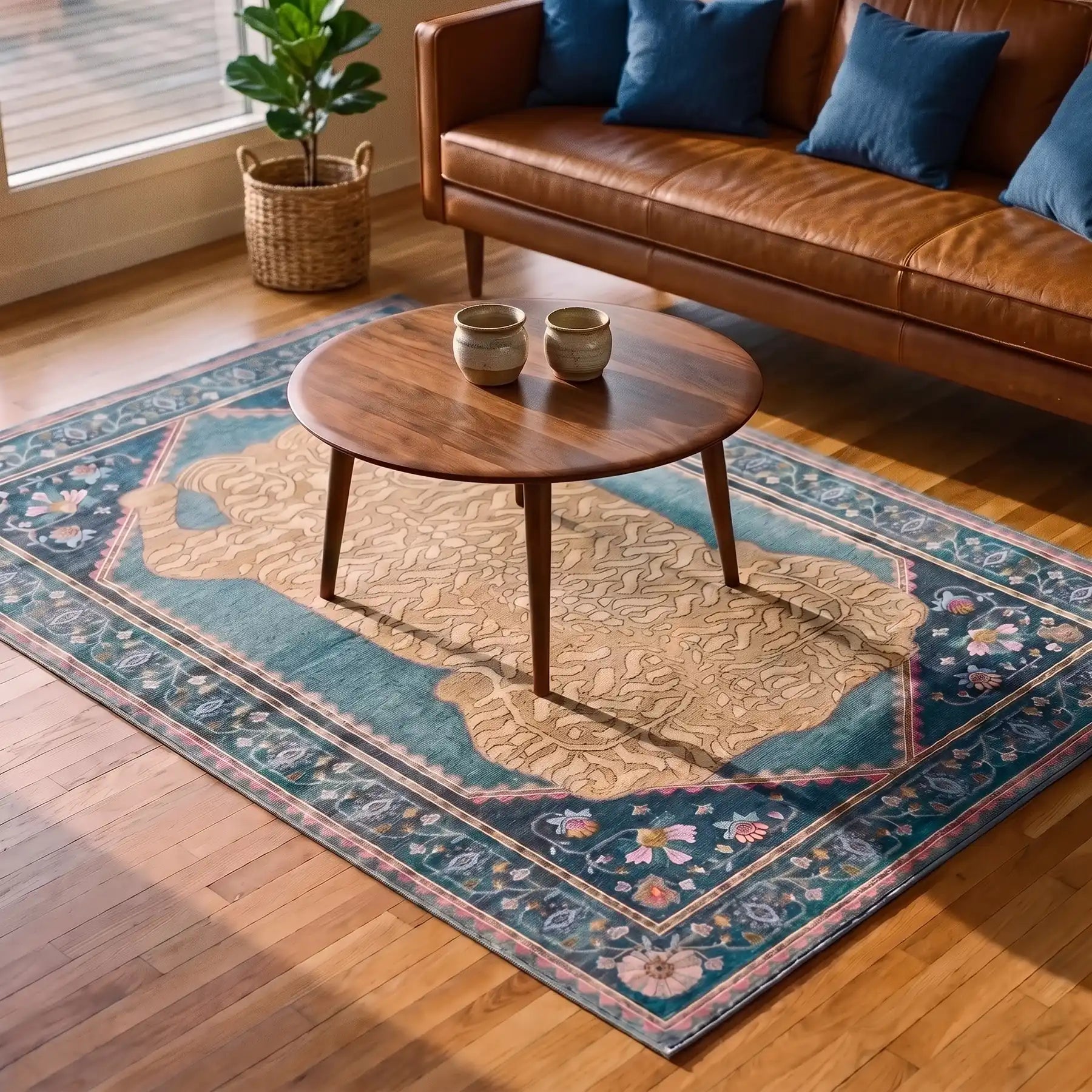 Tigris Blue Wildcat Rug in a living room