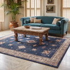 Verena Sapphire Blue Medallion Rug in a living room