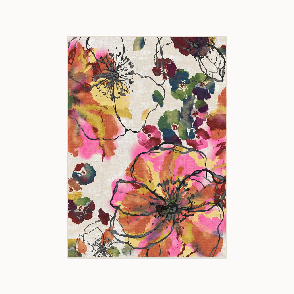 Watercolor Floral Multicolor Rug 5x7