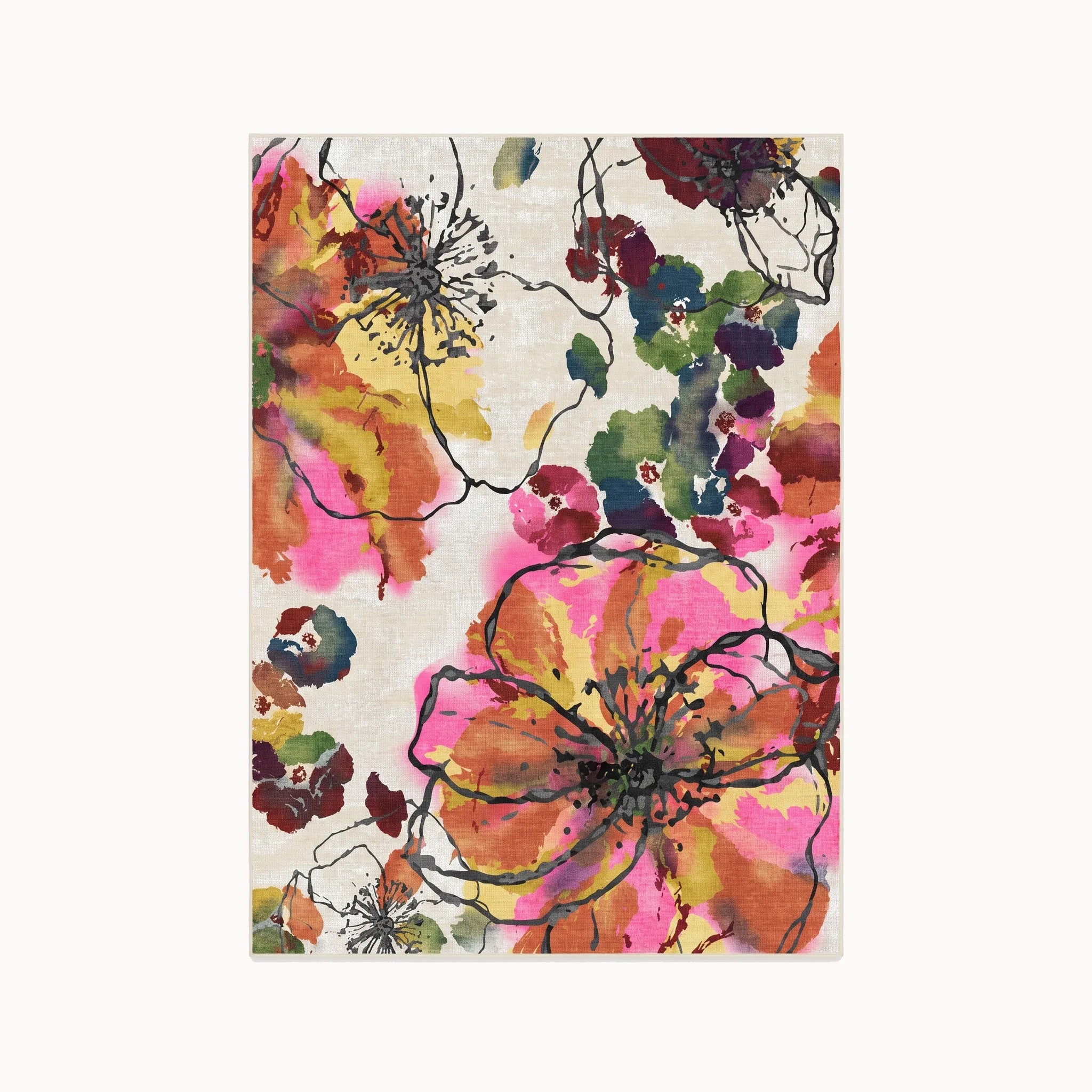 Watercolor Floral Multicolor Rug 5x7