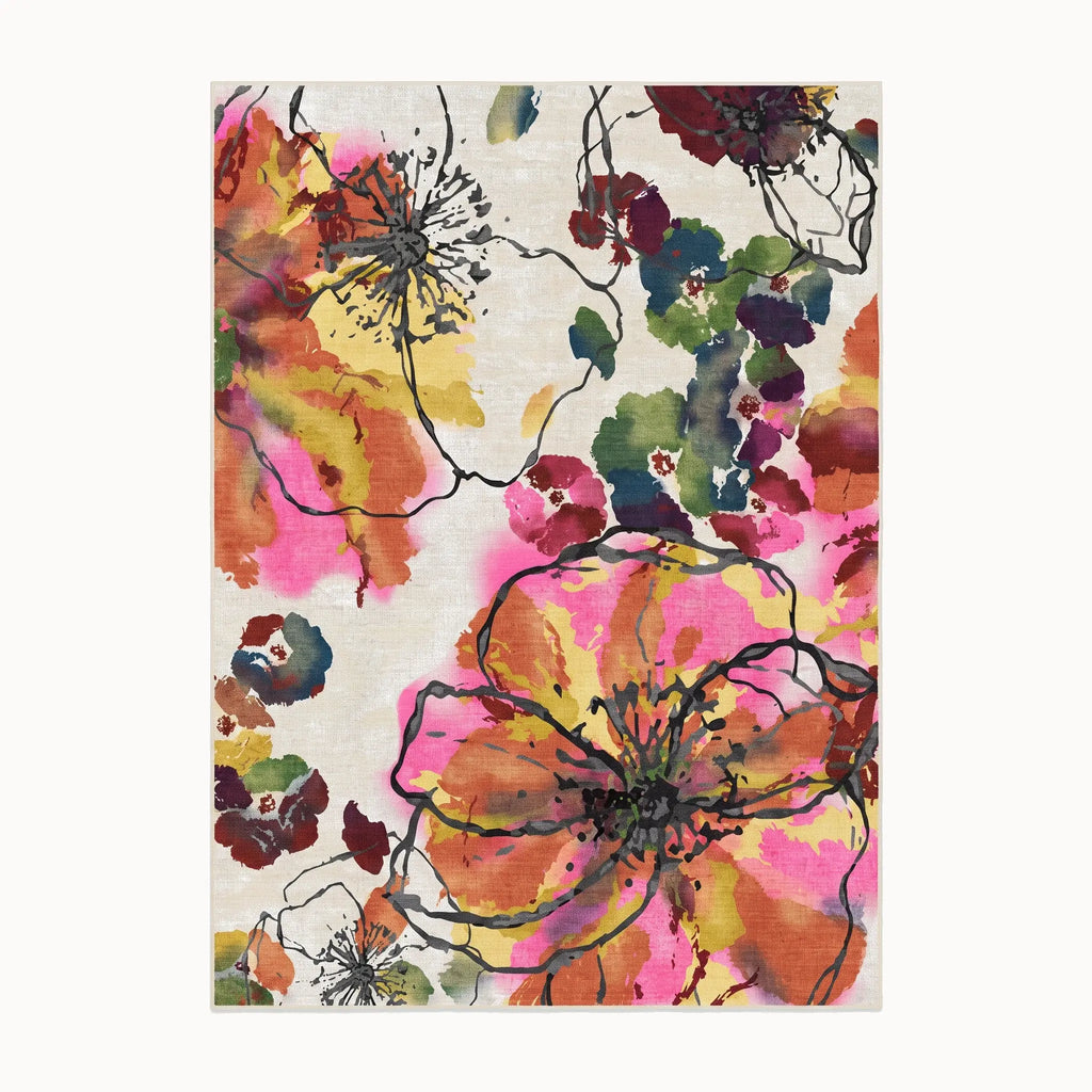 Watercolor Floral Multicolor Rug 8x10