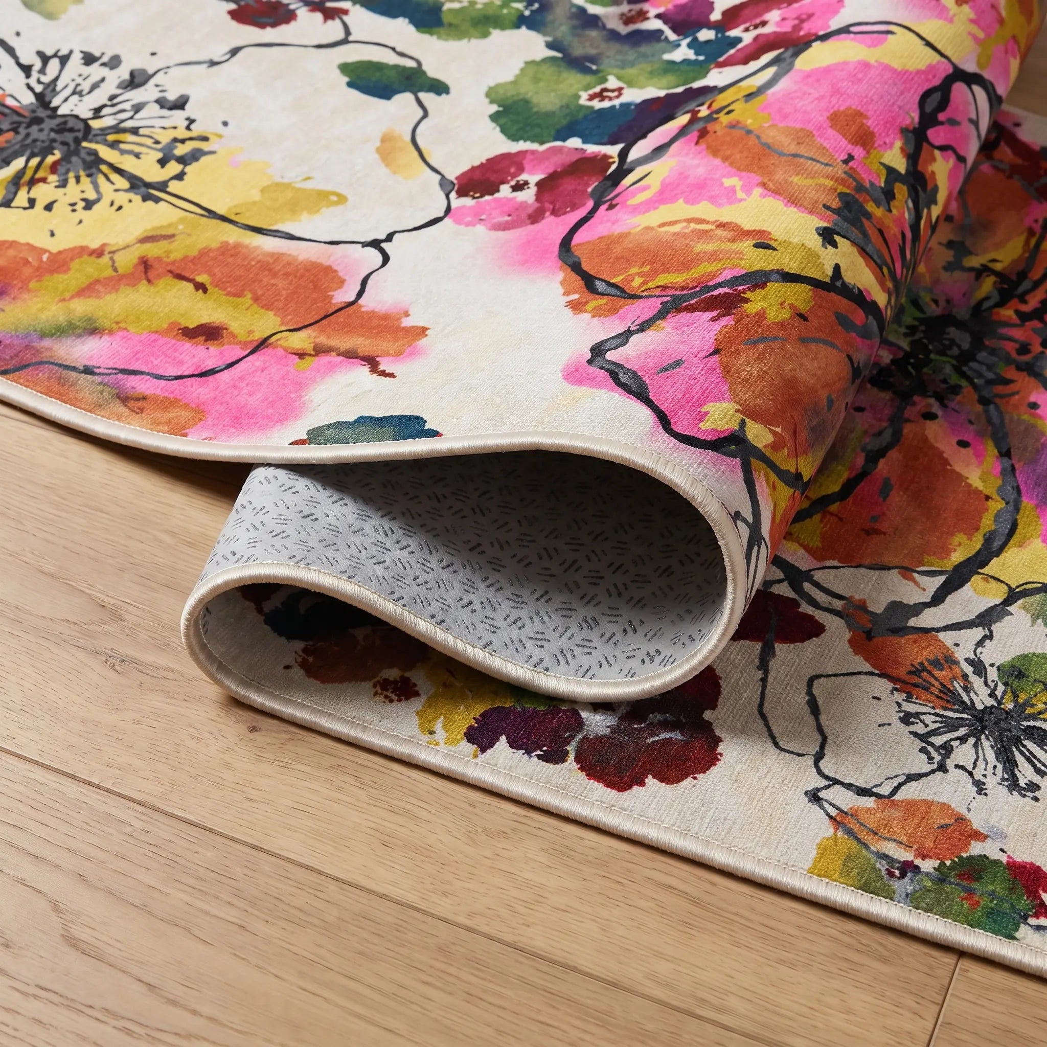 Watercolor Floral Multicolor Rug detail